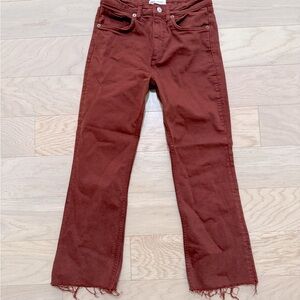 Brown/Burgundy frayed ankle Zara jeans